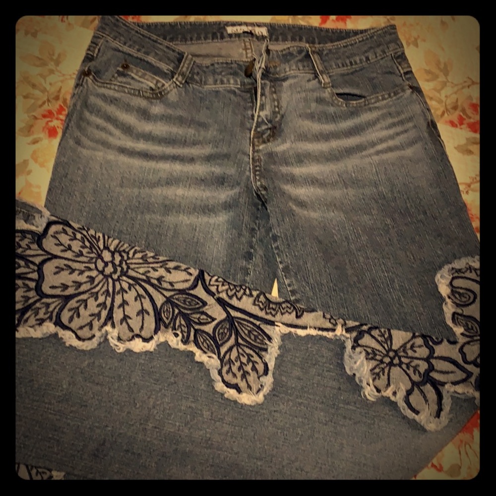 Lucent brand flare bottom embroidered jeans